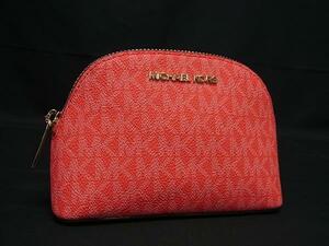 1円 ■極美品■ MICHAEL KORS マイケルコース MK柄 PVC ポーチ マルチケース 小物入れ レディース ピンクレッド系 FG2289