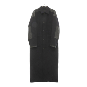 PRADA プラダ 23AW WOOL COAT SGC374 10KW バックロゴパッチレザー切り替えステンカラーコート ダークネイビー