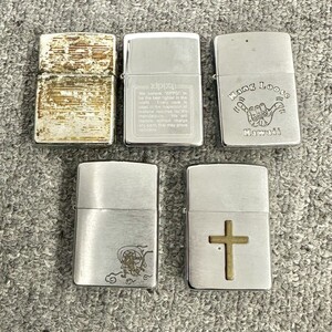 H066 まとめ ▲ Zippo ジッポー オイルライター 5点セット 風神 十字架 ハワイ シルバー 他 喫煙具 4点火花あり