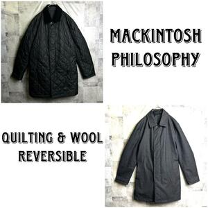 美品 MACKINTOSH PHILOSOPHY マッキントッシュ キルティング&ウール リバーシブルコート ブラック 黒 38 M相当