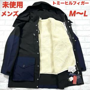 ★トミーヒルフィガー 未使用 M～L！定価64900円 商品札/ライナー付★TOMMY HILFIGER コート メンズ ミドル丈 フード付 撥水 ブラック