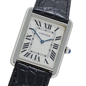 カルティエ Cartier 時計 メンズ ブランド タンクソロ LM クオーツ QZ ステンレス SS レザー W1018355 シルバー ブラック 磨き済み