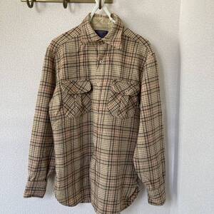 PENDLETON ベージュ　茶赤　チェック　ウール　長袖　シャツ　サイズ　M