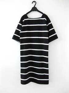 美品☆agnes b.アニエスべー☆ワンピース☆五分袖☆ロング丈☆ボーダー柄☆コットン☆BLACK×WHITE☆PARIS☆