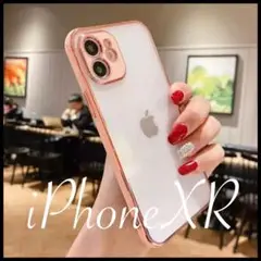 iPhone XRピンクハードクリアケースカバーゴールドかわいいおしゃれv84