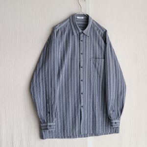 GEORGES RECH HOMME シャツ / L コットン ポリ ブルー グレー ストライプ ボックス ビンテージ T4-09095-8217