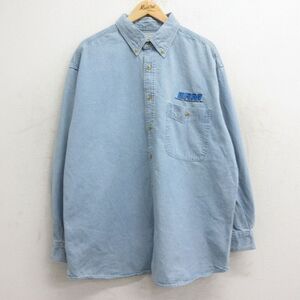 XL/古着 リー Lee 長袖 シャツ メンズ ERM 大きいサイズ コットン ボタンダウン 薄紺 ネイビー デニム 24aug19 中古 トップ