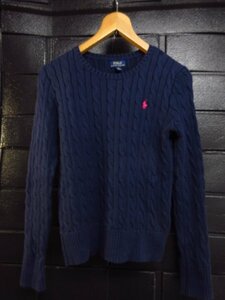 y4585 POLO RALPH LAUREN ジュニア用セーター　L/G（12・14） 女の子　ネイビー　ニット　ラルフローレン　キッズ