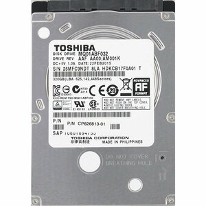 TOSHIBA MQ01ABF032 富士通 P/N CP626813-01 2.5インチ 7mm SATA600 320GB 2751回 33153時間