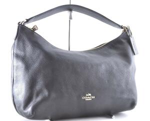 美品 COACH コーチ F36628 ハンドバッグ 手さげかばん レザー 革 ブラック 黒 無地 柄なし シンプル チャーム キーホルダー 1DM1146