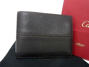 1円 ■美品■ Cartier カルティエ レザー 二つ折り 財布 ウォレット 札入れ 小銭入れ メンズ ダークブラウン系 BJ6283