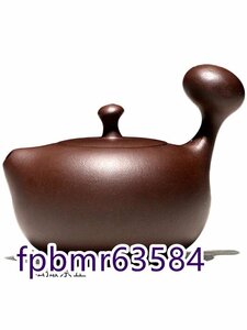 超人気★ 手づくり紫砂 陶器 柄付きティーポット 急須 茶色 カンフーティー茶器 粒質感