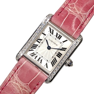 カルティエ Cartier タンク ルイ カルティエ SM WJTA0011 K18ホワイトゴールド レザー 腕時計 レディース 中古