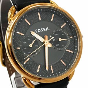 FOSSIL フォッシル 腕時計 ES3913 クオーツ アナログ ラウンド グレー レザー カレンダー コレクション 電池交換済み 動作確認済み