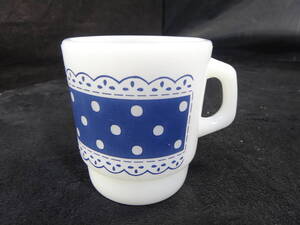 ふ310.Fire King Lace Dot Mug Blue ファイヤーキング レースドット プリントマグ ブルー レース ドット スタッキングマグ USA ビンテージ