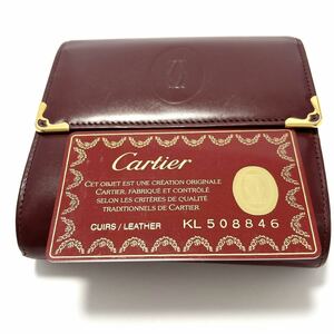 Cartier カルティエ 財布 マストライン レザー ギャランティーカード ボルドー 三つ折り ゴールド alp古0517