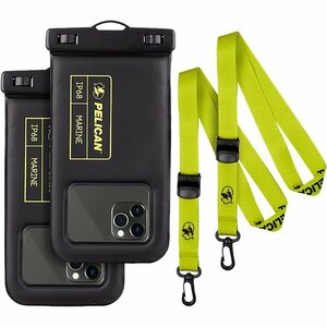 即決・送料込)【Pelican】防水ポーチ Marine Waterproof Floating Pouch Black/Lime iPhone等の6.5インチ程度のスマホに対応 2個セット