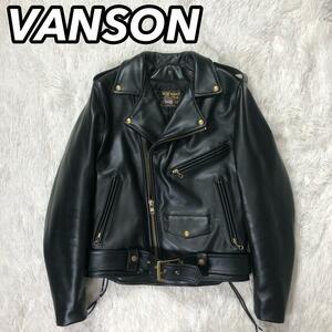 VANSON バンソン BAN ヴァン タイプE ハイウェイマン レザー ライダースジャケット 襟付き バイカー ダブル ブラック 黒色 38 光沢 C2 本革