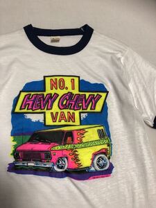 RATS HOLE☆ 80s CHEVY VAN シェビーバン リンガー トリム Tシャツ M 白紺 1975年 ラットフィンク シボレー ヴィンテージ tシャツ USA製