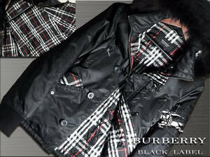 希少L！圧巻の存在感！N-2B　ラクーンファー　フライトジャケット　裏地キルティング▼バーバリーブラックレーベル BURBERRY BLACK LABEL