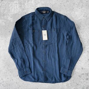 Mサイズ 23FW RRL チェックド インディゴ コットンリネン ワークシャツ Double RL ダブルアールエル ラルフローレン 藍染 デニム POLO 新品