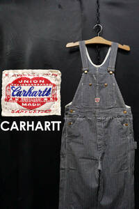 Carhartt ハートタグ復刻 ランダムヒッコリー オーバーオール W32/約90cm 日本製 カーハート 50s/60s復刻 ビンテージ デニム サロペット