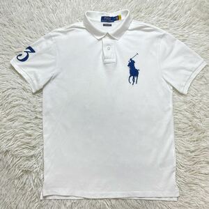 極美品 Mサイズ POLO RALPH LAUREN ラルフローレン ビッグポニー 刺繍ロゴ ナンバリング 鹿の子半袖 ポロシャツ ホワイト 白 現行タグ