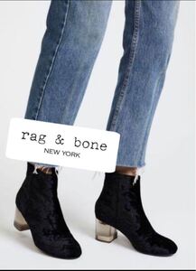 『1000円スタート』★美品　rag & bone new york ベルベット　ブーツ　クリア　35 ショートブーツ ブーティ ブラック 太ヒール