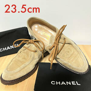 【23.5cm】CHANEL MOCASSINS 36 1/2 シャネル スウェード モカシン キャメル ブラウン 黄土色 ラバーソール