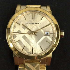 バーバリー デイト クォーツ 腕時計 メンズ 15978 未稼働品 ゴールドカラー ファッション小物 純正ブレス BURBERRY