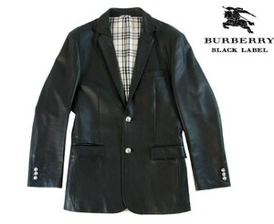 カスタム1点物 BURBERRY BLACK LABEL 銀釦 ラムレザー 2B ジャケット M 極美品テーラード黒コート銀ボタン羊革 バーバリーブラックレーベル