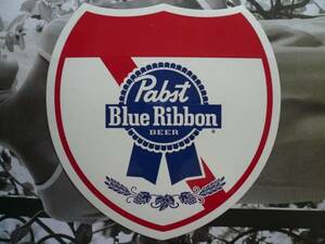 ◆新品U.S.限定パブスト・ブルーリボン 【Pabst Blue Ribbon】輸入　ビック15×15(cm)ROAD SHIELDステッカー◆