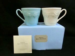 ウェッジウッド WEDGWOOD フェスティビティ FESTIVITY マグ ペア ブルー×アイボリー 高さ8.8×口径10cm 箱付 経年保管 中古■