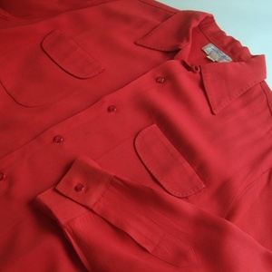VINTAGE 40S 50s Muiien & Bluett SPORTSWEAR レーヨン ギャバシャツ Lサイズ 赤 ビンテージ アメリカ古着 ロカビリー ハンドステッチ