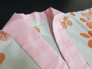 1円 良品 正絹 長襦袢 絽 縮緬 夏物 式典 和装 和服 アンティーク 大正ロマン 萩 吹き寄せ 単衣 身丈127cm 裄63cm【夢職】★★★