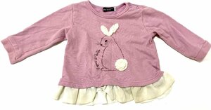 BeBe べべ 子ども キッズ 女の子 80cm トップス トレーナー ロンT カットソー 長袖 バープル 紫 うさぎ チュール かわいい