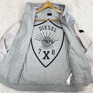 XL相当 ディーゼル　DIESEL 極上ラムスキン レザー 切替 ジップ パーカー ライダース ジャケット 袖レザー 羊革 高級感◎ バックプリント