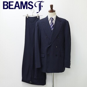 新品◆BEAMS F ビームスF ストライプ柄 ダブル スーツ セットアップ 紺 ネイビー 58 8Ｒ