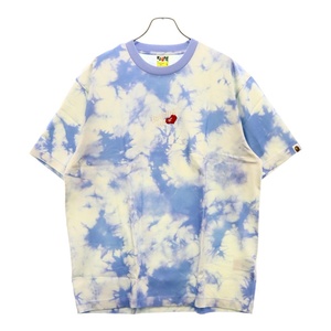 A BATHING APE アベイシングエイプ 24AW CLOUD HEAD BLEACH DYE TEE エンブロイダリーロゴ タイダイ 半袖Tシャツ ブルー 001CSJ301055I