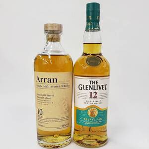 24柏/C023842-2/M011-503/KT6000 酒 ２本まとめ Arran Single Malt Scotch Whisky/THE GLENLIVET 12 YEARS OF AGE