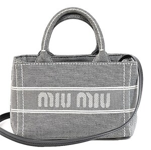 【美品】ミュウミュウ　MIU MIU　5BA253 キャンバス ロゴ　ミニ　トートバッグ