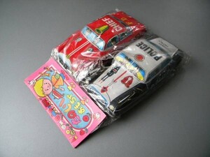 当時物 ★★日本製ブリキ 袋入り 2台セット !! POLICE パトカー＆消防車 おみやげ 駄菓子屋 旧車「定形外/LP可」★★未使用 デッドストック