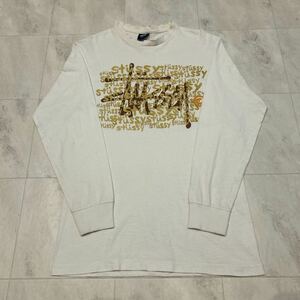 00s STUSSY ステューシー ショーンフォント ロゴ ラメ プリント ビンテージ 長袖Tシャツ ロンT