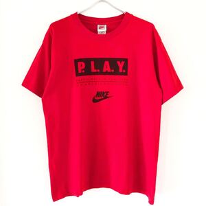 ■激レア■90s USA製 NIKE P.L.A.Y. Tシャツ L 赤 ナイキ 80s ゴツナイキ ビンテージ