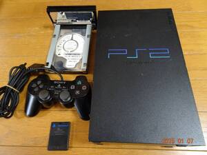 【ジャンク】ソニー PlayStation2 プレステ２ 本体 コントローラー+ネットワークアダプター+内臓40GBHDD+8MBメモリー付