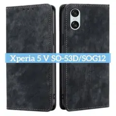 Xperia 5 V SO-53D/SOG12 ケース レザー 手帳型 黒