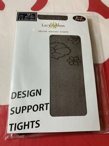 lacy ribbon design support tights ダークブラウン レーシーリボン 柄 タイツ 茶色 デザイン