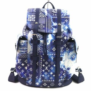 極美品▼LOUIS VUITTON ルイヴィトン M20554 モノグラム バンダナ クリストファーPM バックパック レザー リュック ブルー 袋付き メンズ