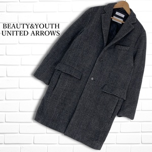 BEAUTY&YOUTH UNITED ARROWS ビューティー&ユース ユナイテッドアローズ ウール チェック チェスター コート グレー メンズ S　1444J