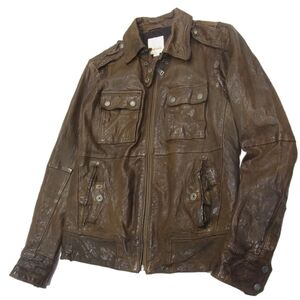 ◇DIESEL ラムレザー ミリタリージャケット フィールドジャケット 加工 エポレット ディーゼル メンズ 激シブ ダークブラウン